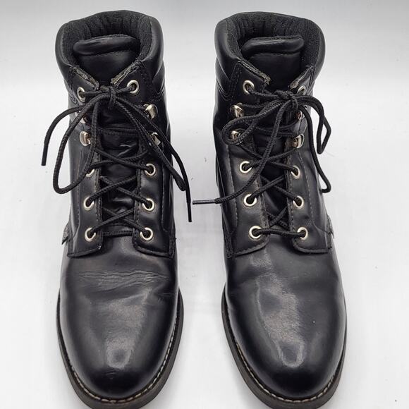 Justin Basic Black Leather Lace Up Boots JBL400 Size 7.5B Punk Grunge Streetwear - Picture 4 of 12
